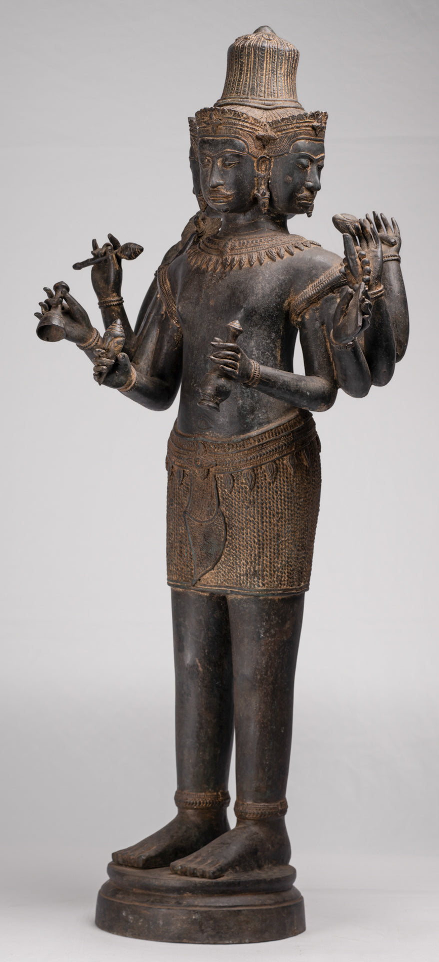 Brahma Statue - Antique Khmer Style Koh Ker Standing Bronze Brahma - Hindu God Creation - 97cm/39"