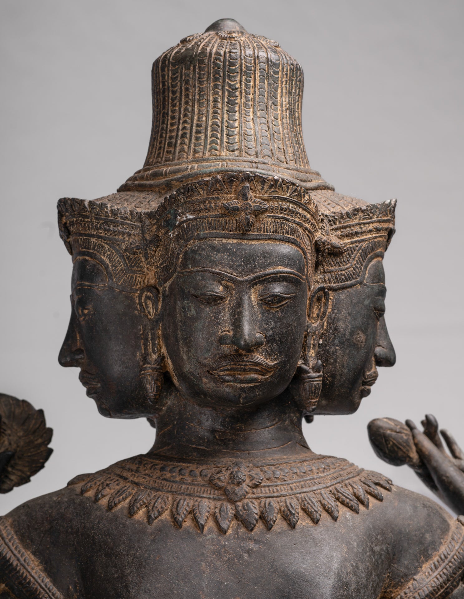 Brahma Statue - Antique Khmer Style Koh Ker Standing Bronze Brahma - Hindu God Creation - 97cm/39"