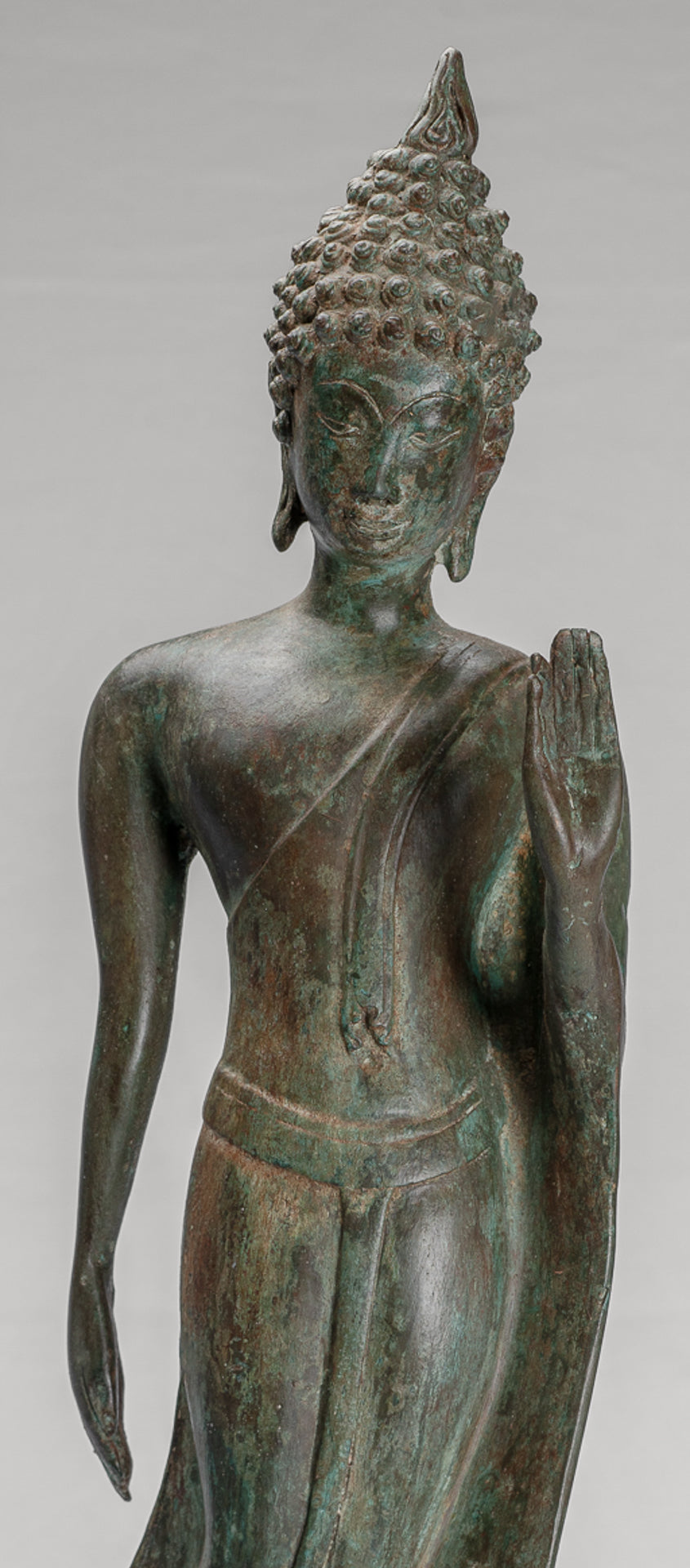 Antique Sukhothai Style Standing Bronze Protection Walking Buddha Statue - 59cm/24"