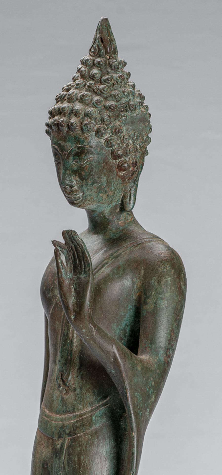 Antique Sukhothai Style Standing Bronze Protection Walking Buddha Statue - 59cm/24"