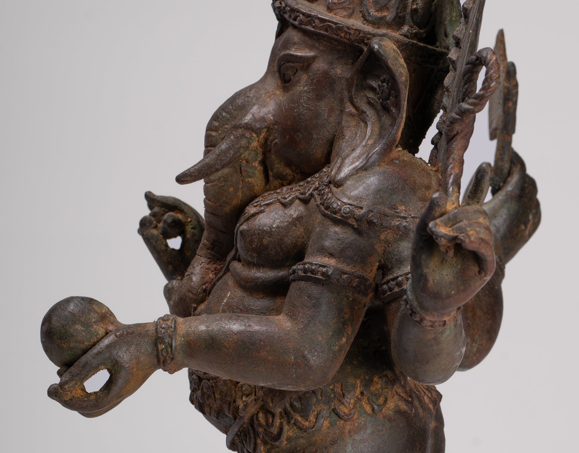 Ganesh - Antique Chola Style Bronze Dancing Ganesha Statue w/Mouse - 46cm/18"