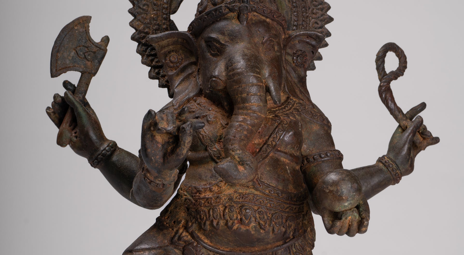 Ganesh - Antique Chola Style Bronze Dancing Ganesha Statue w/Mouse - 46cm/18"