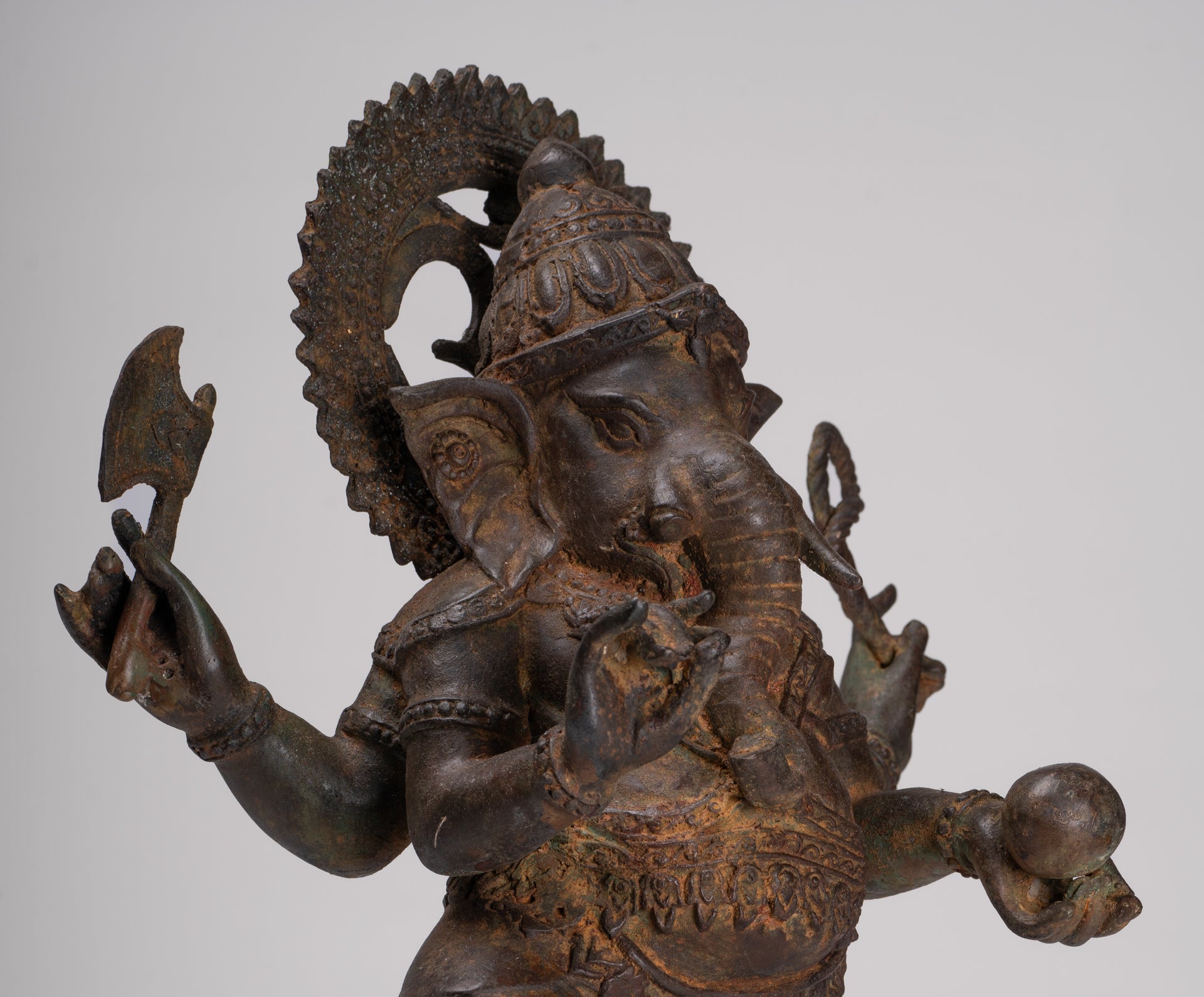 Ganesh - Antique Chola Style Bronze Dancing Ganesha Statue w/Mouse - 46cm/18"
