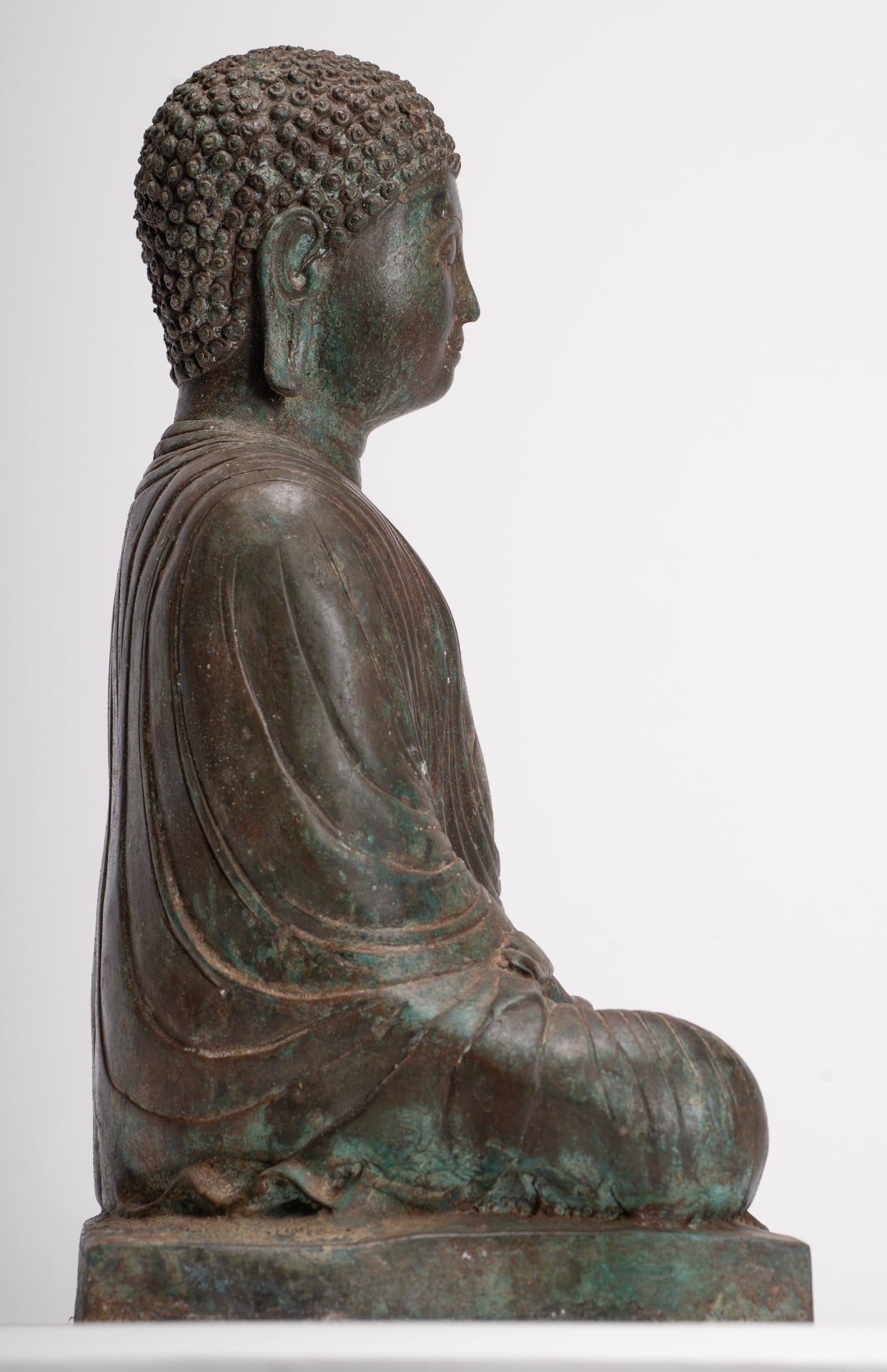Antique Japanese Style Bronze Seated Meditation Amitabha Buddha Statue - 40cm/16"