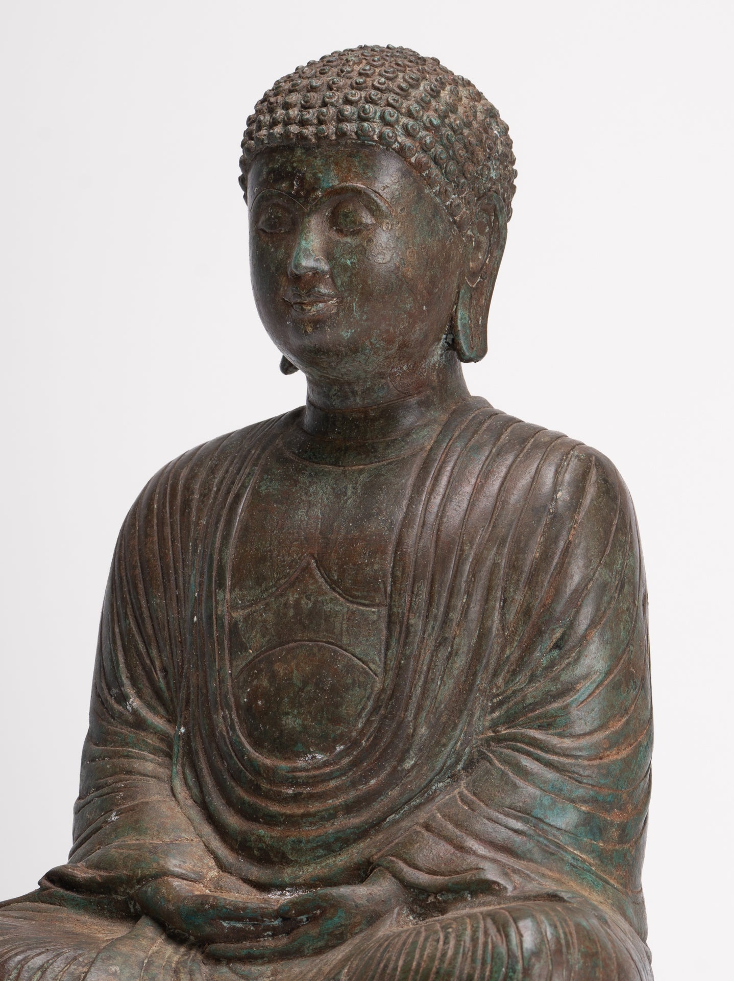 Antique Japanese Style Bronze Seated Meditation Amitabha Buddha Statue - 40cm/16"