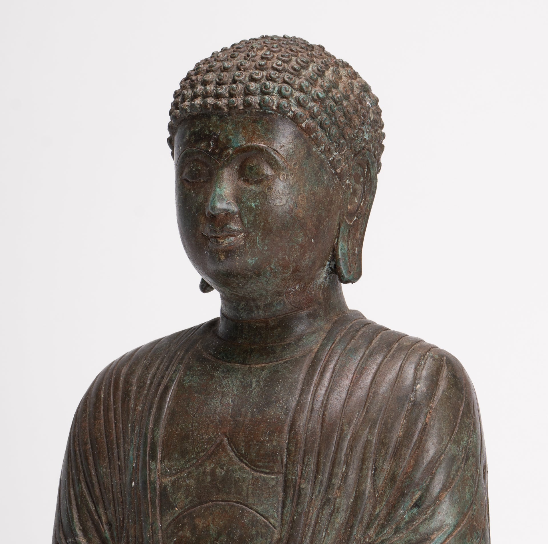 Antique Japanese Style Bronze Seated Meditation Amitabha Buddha Statue - 40cm/16"