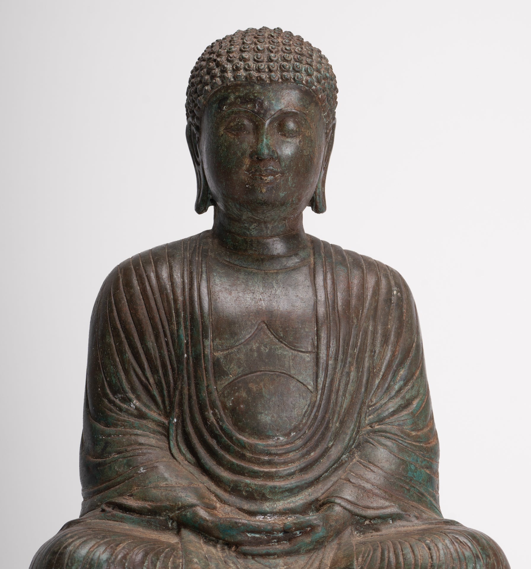 Antique Japanese Style Bronze Seated Meditation Amitabha Buddha Statue - 40cm/16"