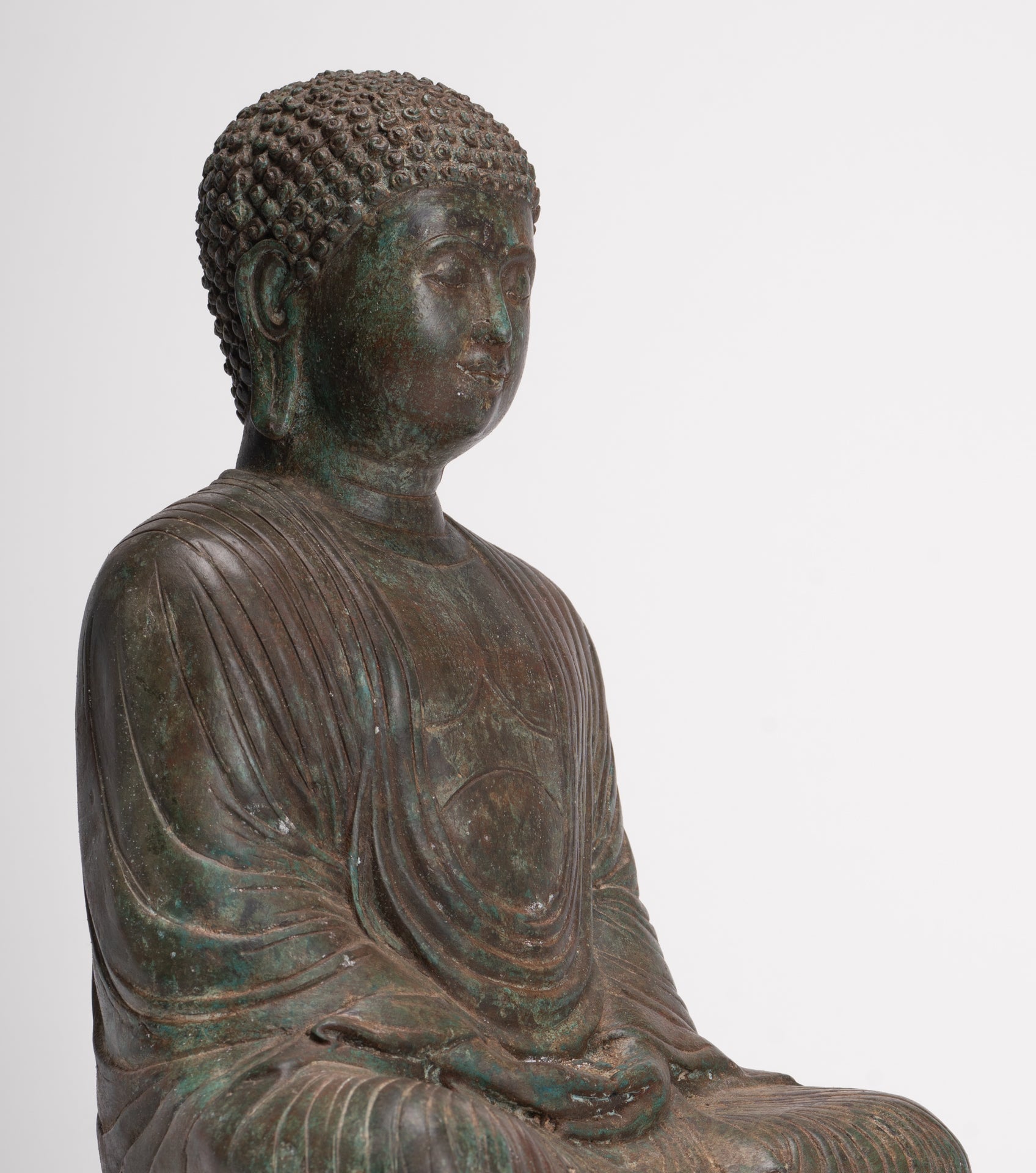 Antique Japanese Style Bronze Seated Meditation Amitabha Buddha Statue - 40cm/16"