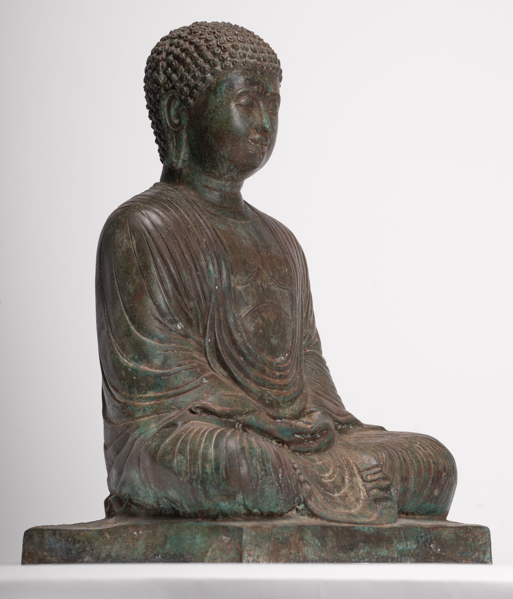 Antique Japanese Style Bronze Seated Meditation Amitabha Buddha Statue - 40cm/16"