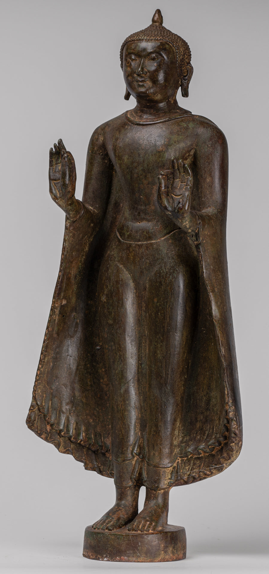 Buddha Statue - Antique Sri Lanka Style Bronze Standing Teaching Buddha Statue - 55cm/22"