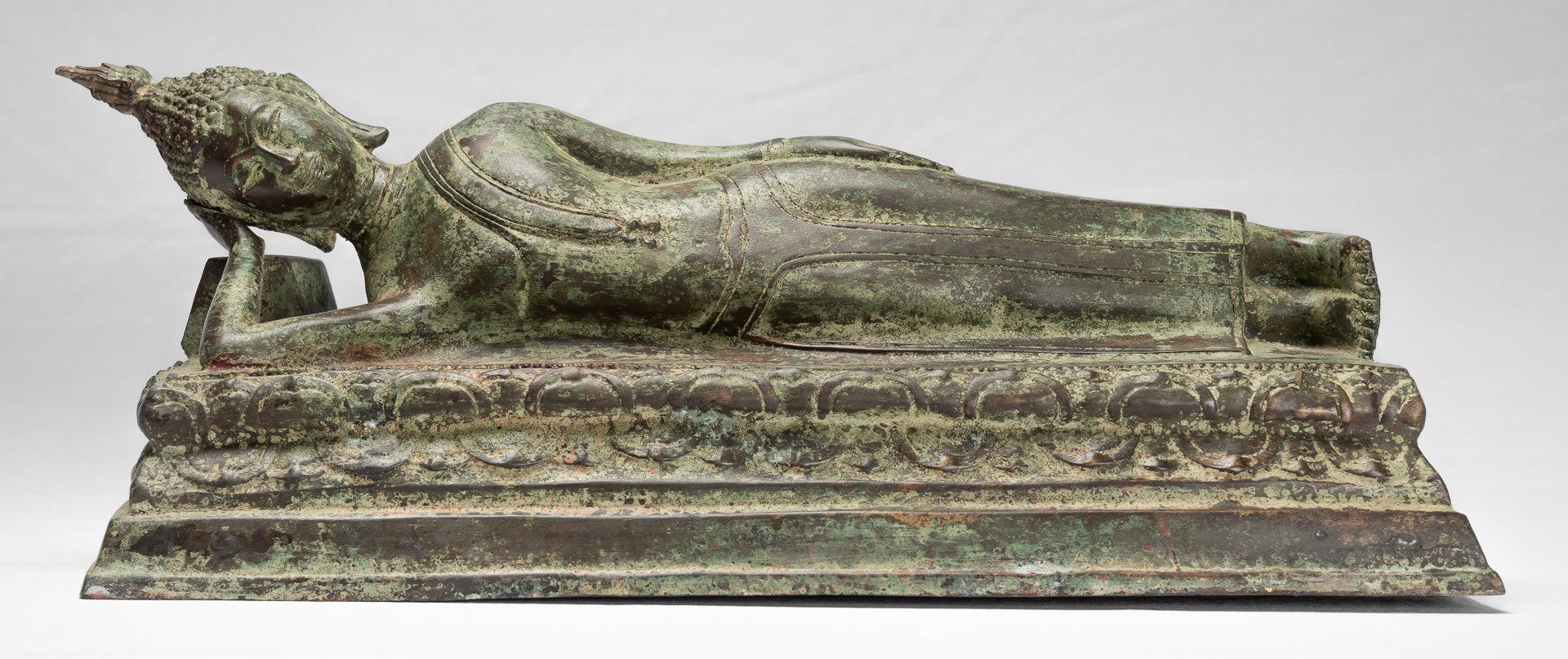 Statue Buddha - Antique Thai Thai Bronzo Sukhothai Reclining Nirvana Buddha Statua - 54cm/22 "