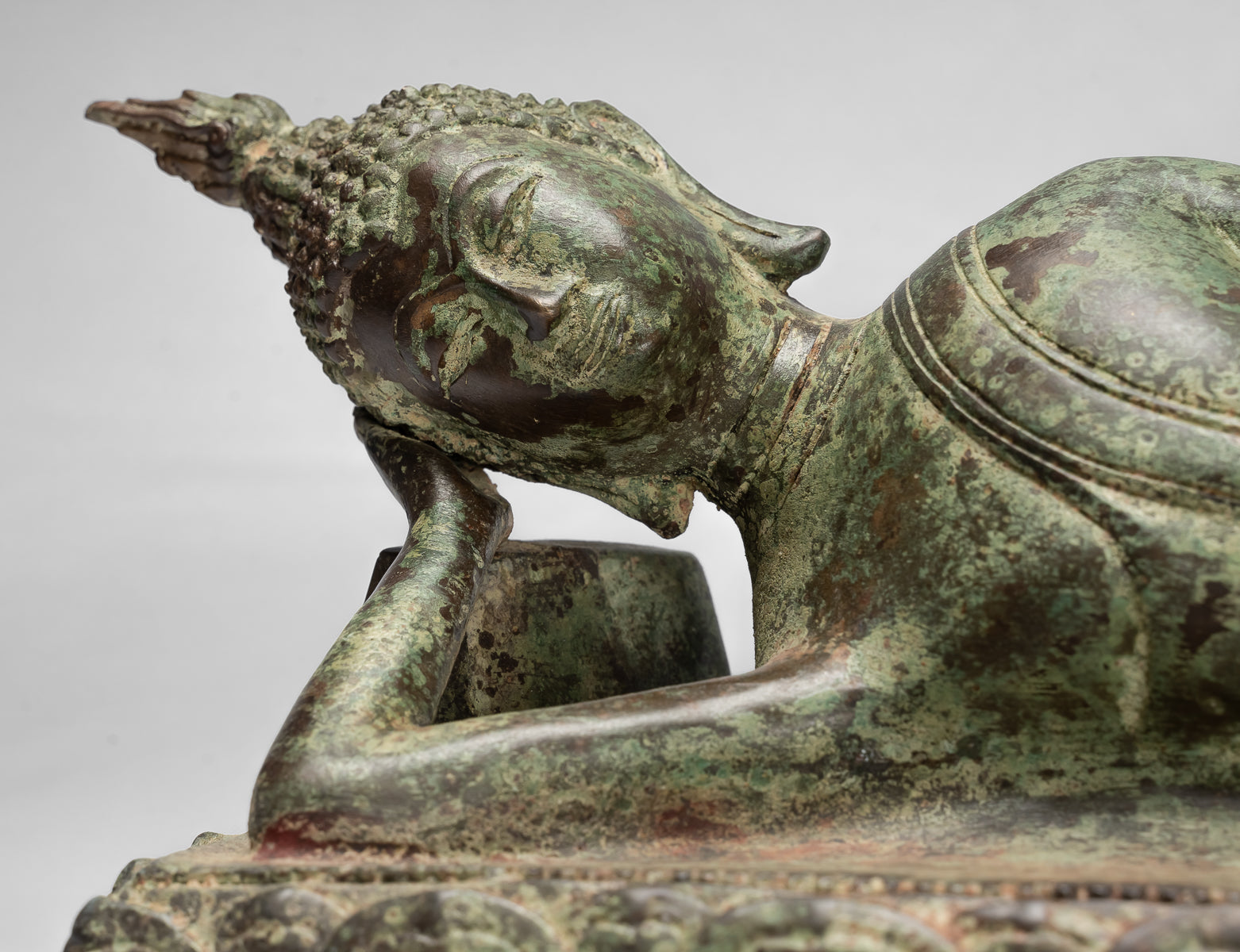 Statue Buddha - Antique Thai Thai Bronzo Sukhothai Reclining Nirvana Buddha Statua - 54cm/22 "