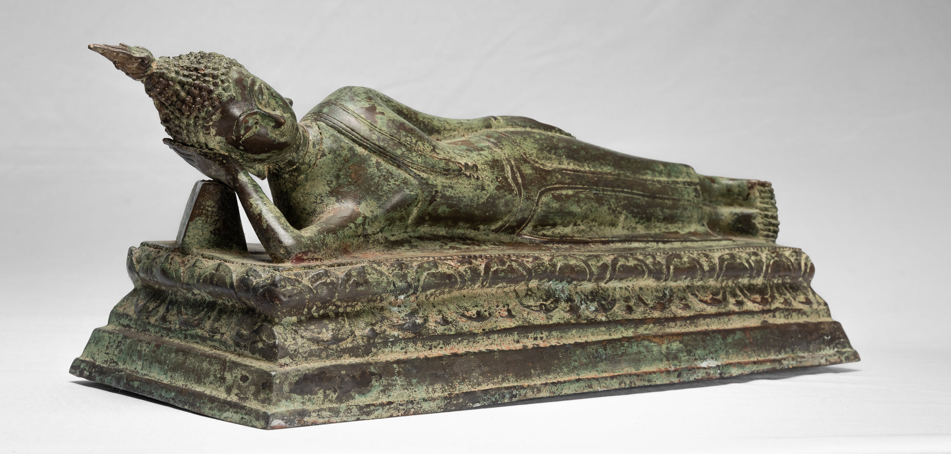 Statue Buddha - Antique Thai Thai Bronzo Sukhothai Reclining Nirvana Buddha Statua - 54cm/22 "