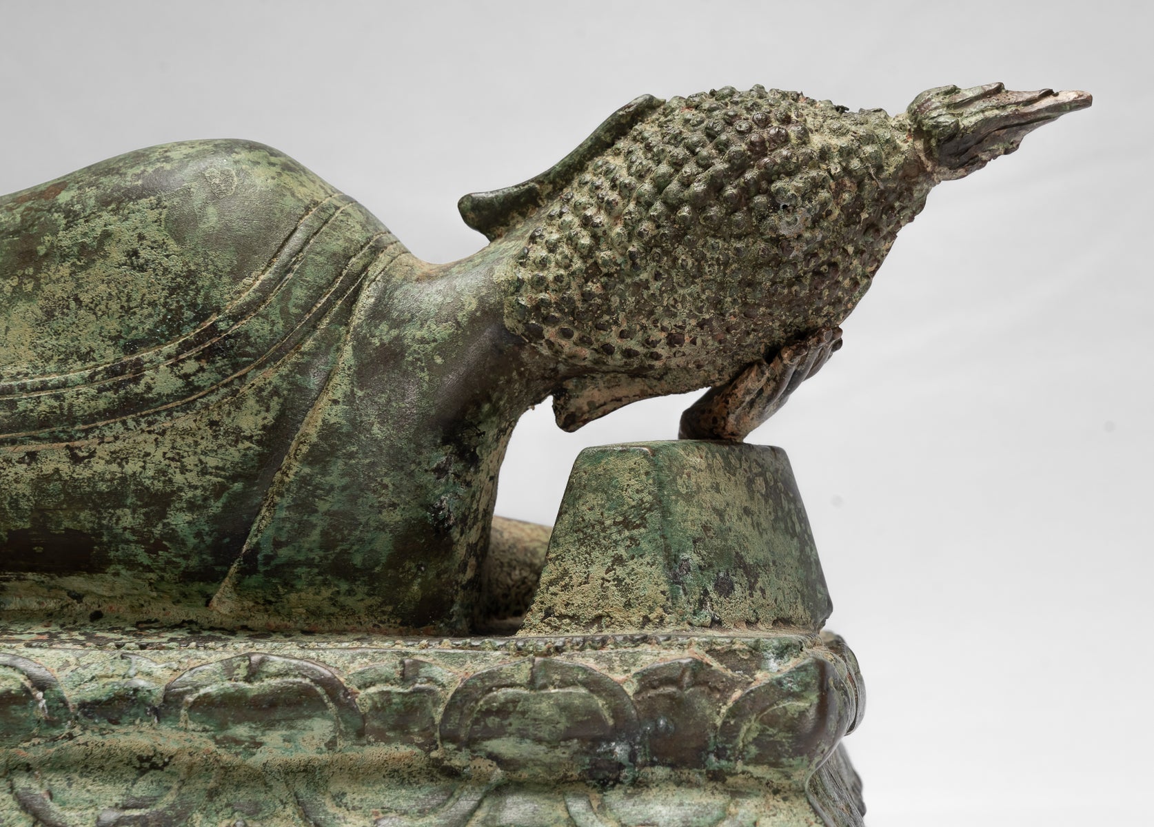 Statue Buddha - Antique Thai Thai Bronzo Sukhothai Reclining Nirvana Buddha Statua - 54cm/22 "