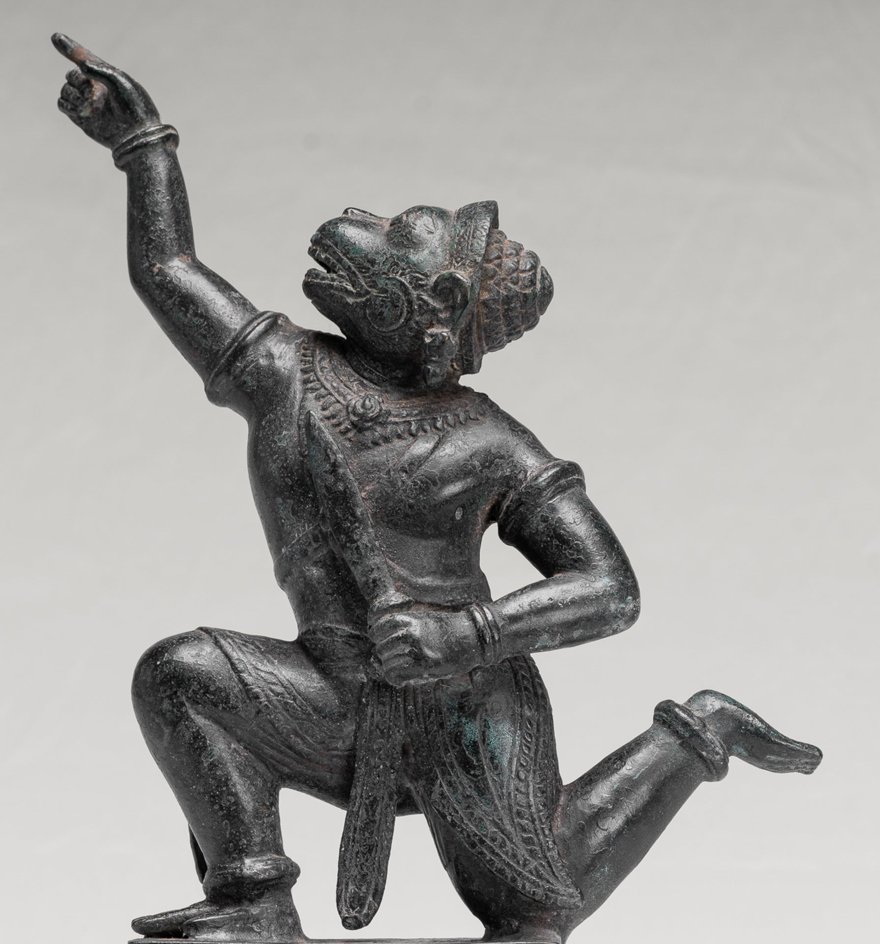 Antique Khmer Style Standing Bayon Hindu God Hanuman Statue - 38cm/15" Tall