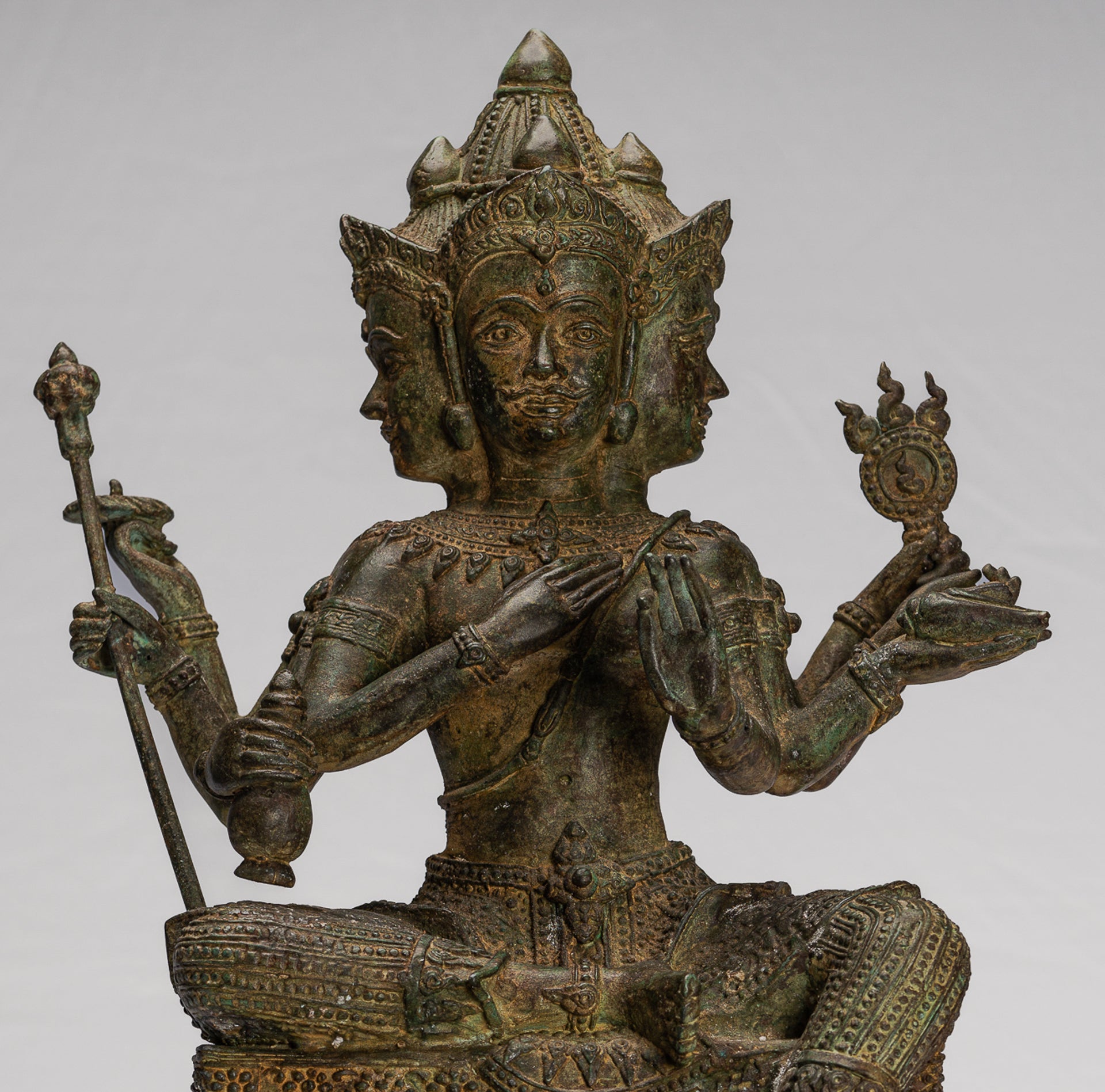 Brahma Statue - Antique Thai Style Bronze Brahma - Hindu God Creation - 43cm/17"