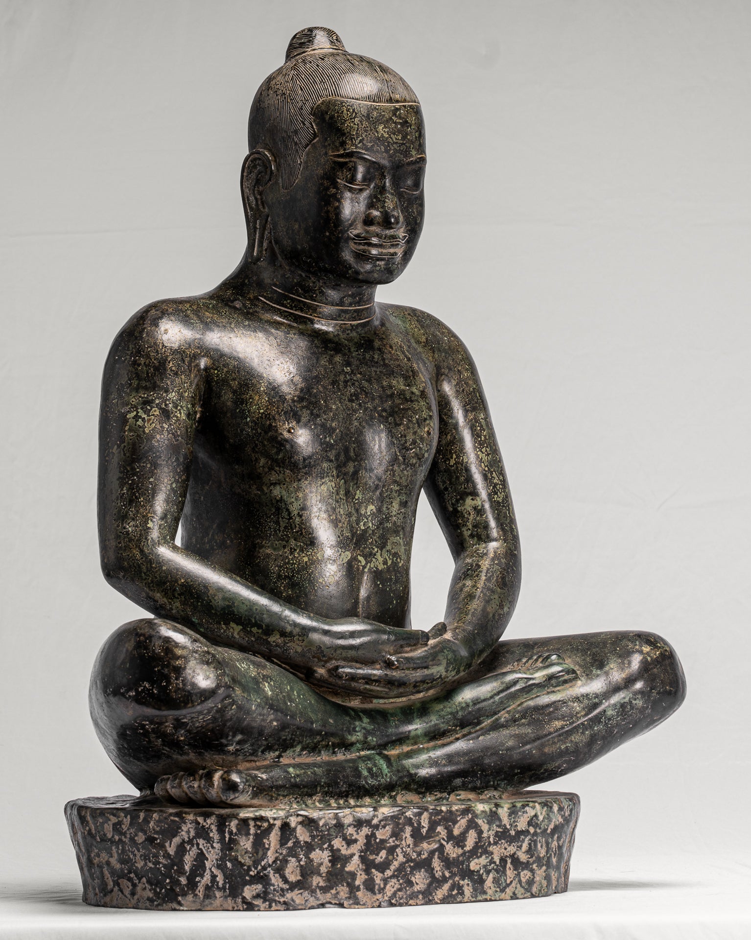 Antique Khmer Style Seated Bronze Meditation Jayavarman VII Statue - 68cm/27"
