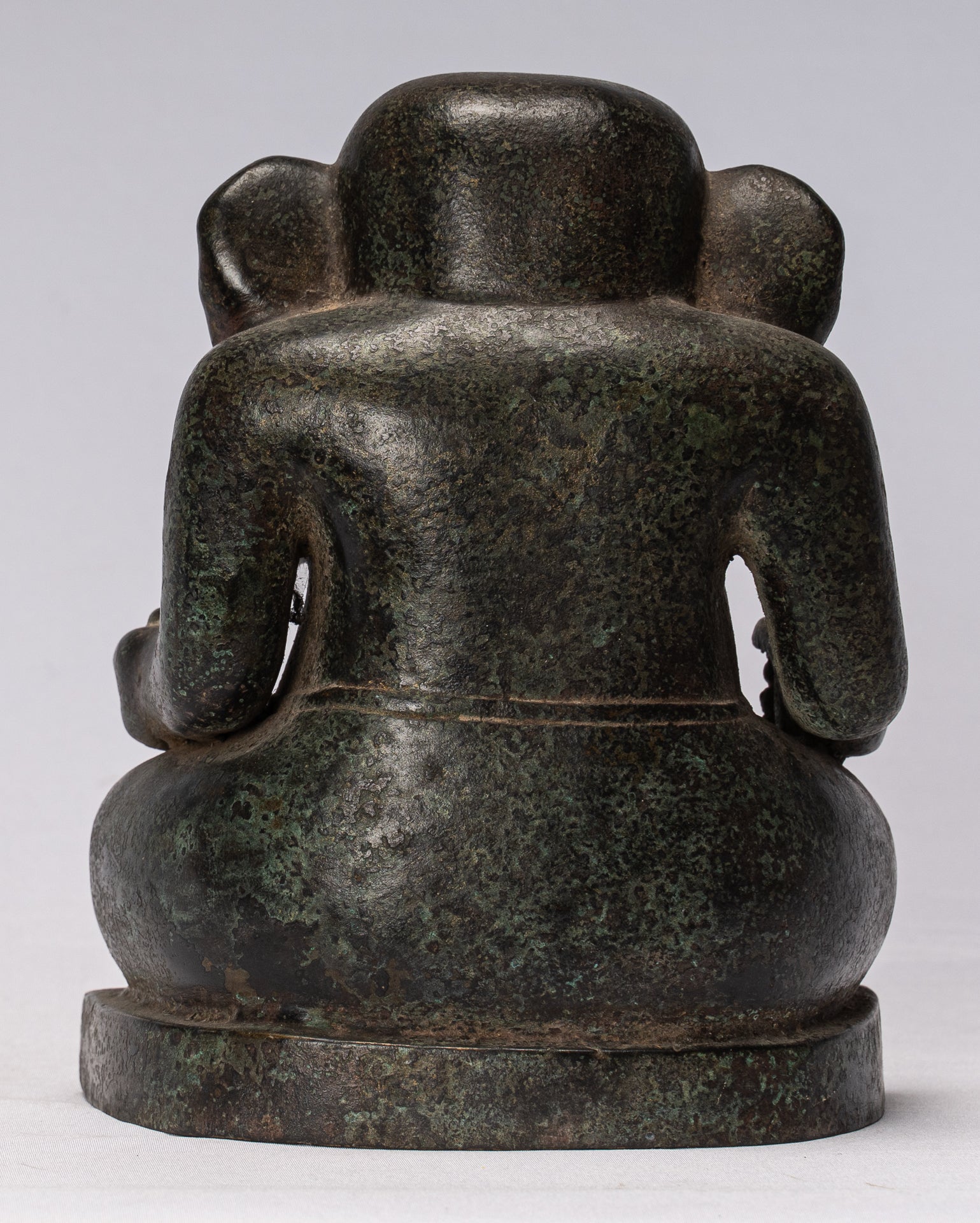 Ganesh Statue - Antique Cham Style Seated Bronze Ganesha Statue - 20cm/8"