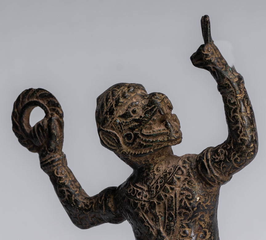 Statue antique du dieu hindou Bayon Hanuman de style khmer - 25 cm de haut