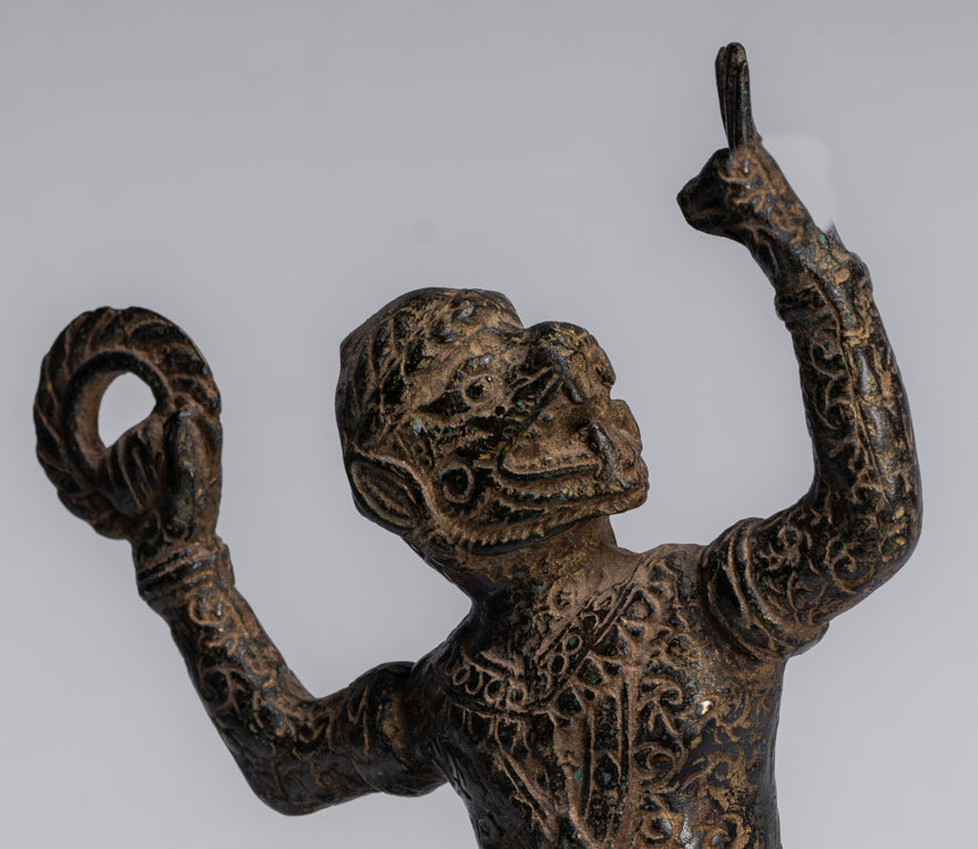 Statue antique du dieu hindou Bayon Hanuman de style khmer - 25 cm de haut