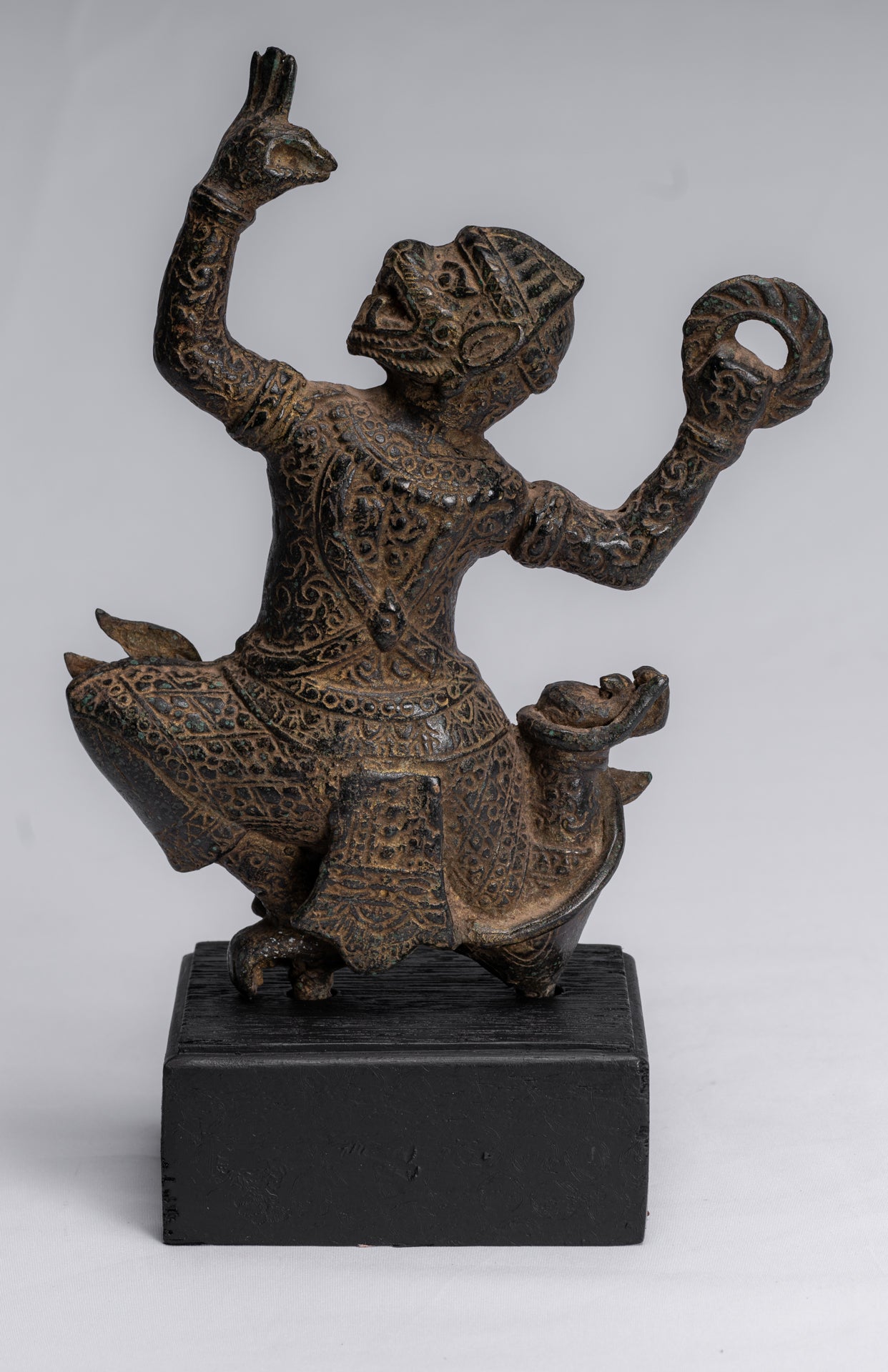 Statue antique du dieu hindou Bayon Hanuman de style khmer - 25 cm de haut