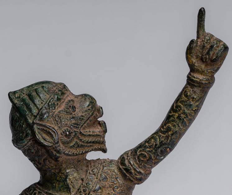 Statue antique du dieu hindou Bayon Hanuman de style khmer - 25 cm de haut