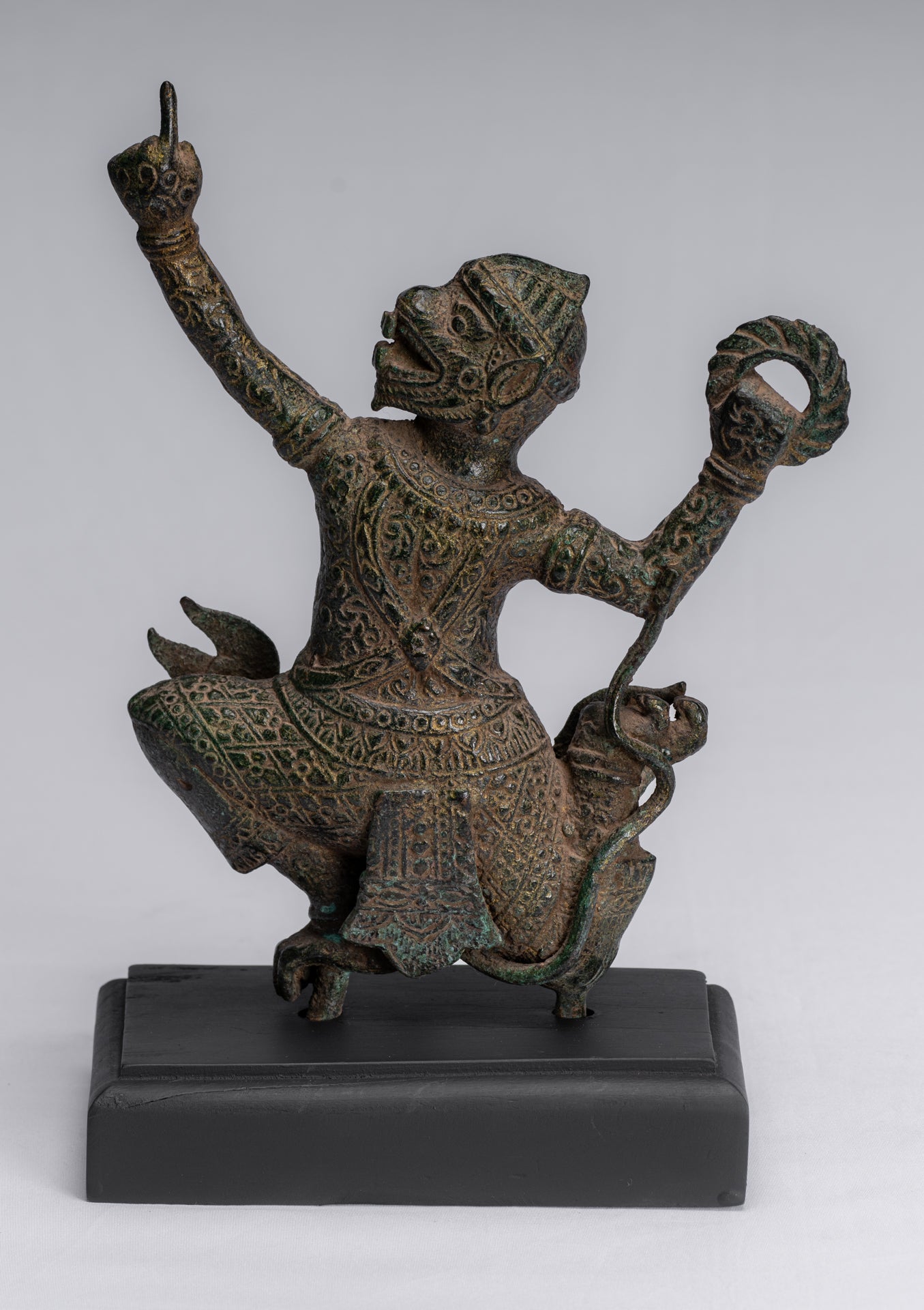 Statue antique du dieu hindou Bayon Hanuman de style khmer - 25 cm de haut