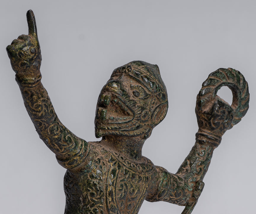 Statue antique du dieu hindou Bayon Hanuman de style khmer - 25 cm de haut