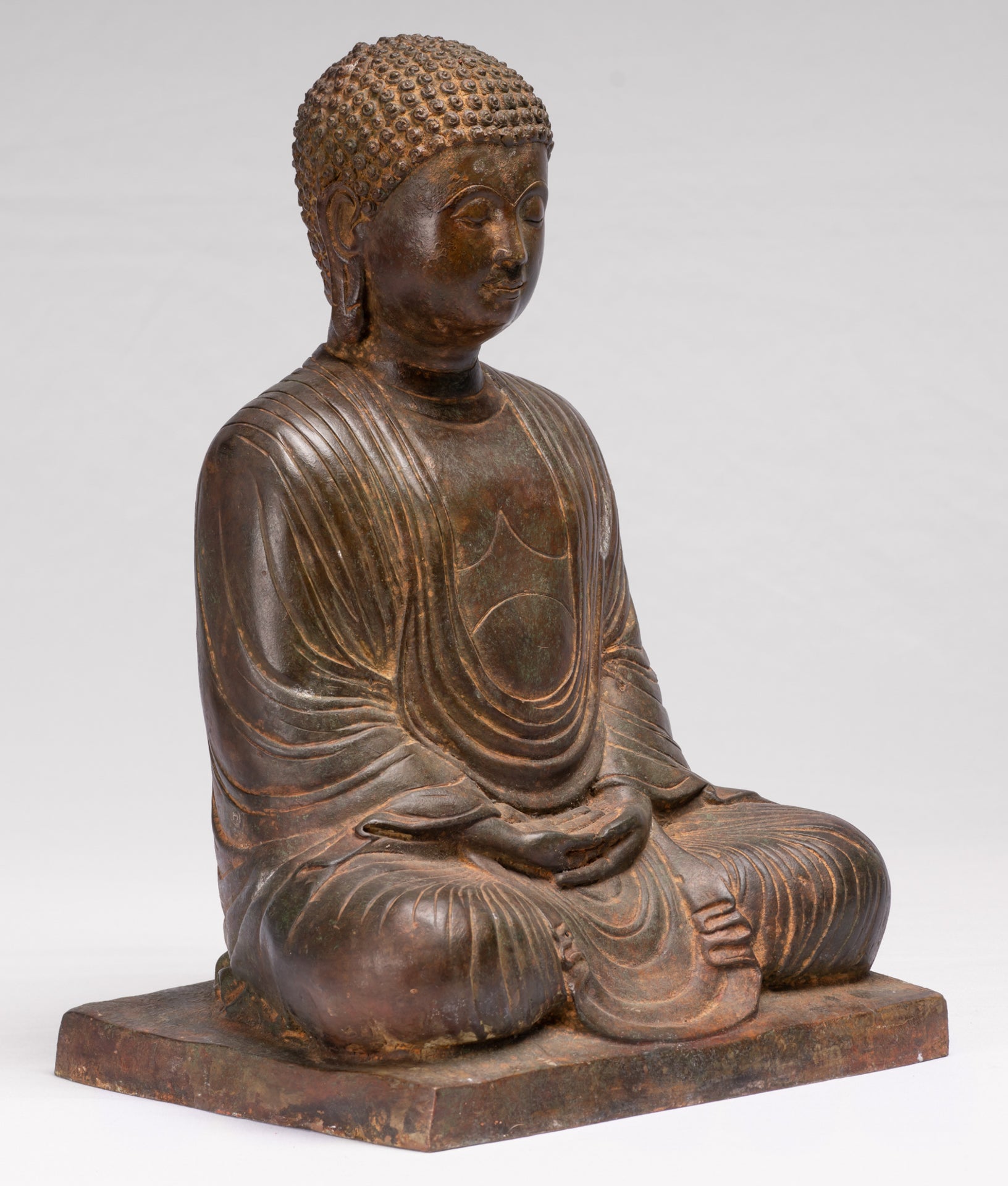 Antique Japanese Style Bronze Seated Meditation Amitabha Buddha Statue - 40cm/16"