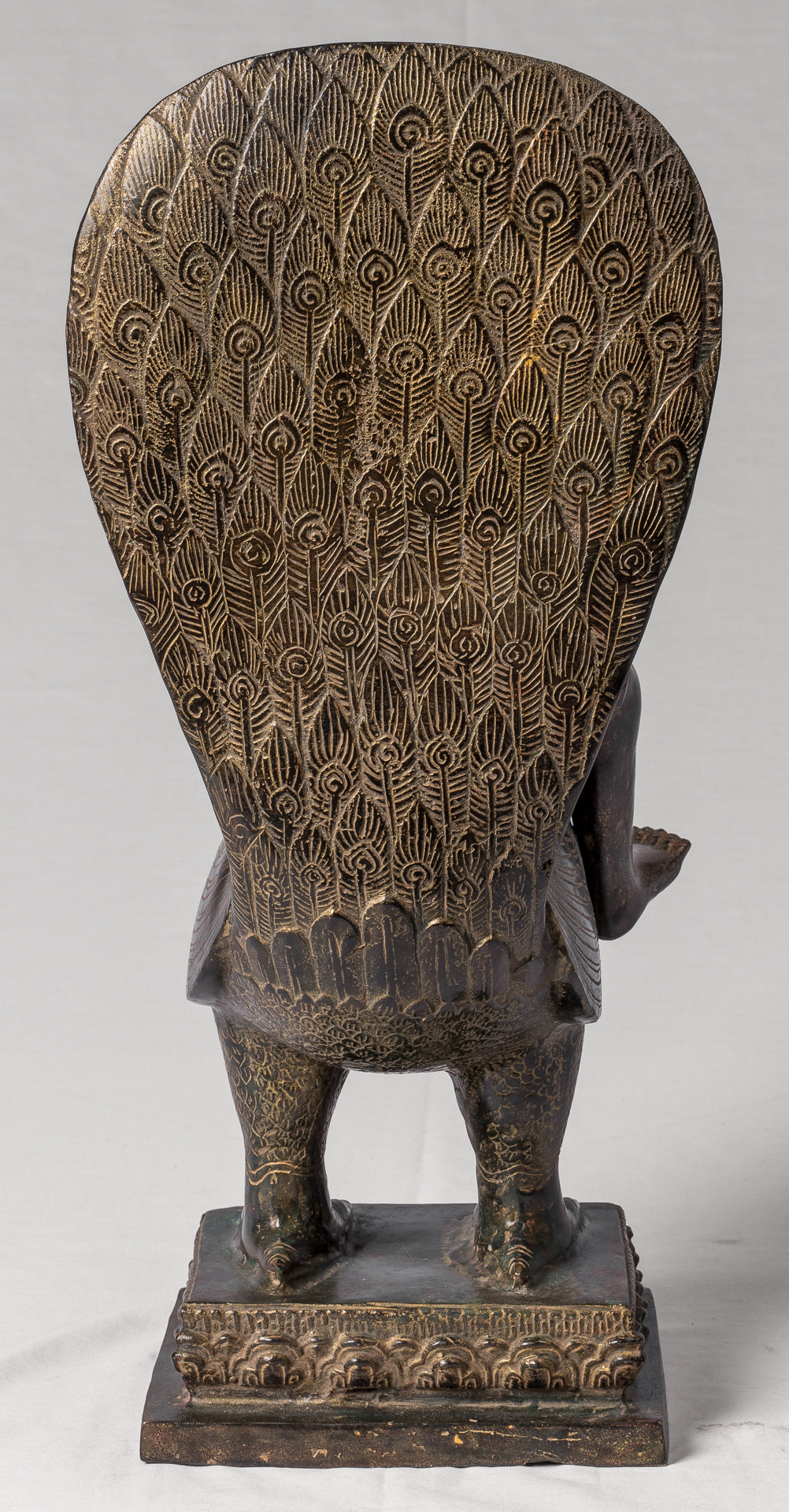 Murugan Statue - Antique Khmer Style Bronze Murugan on His Peacock - 53cm/21"