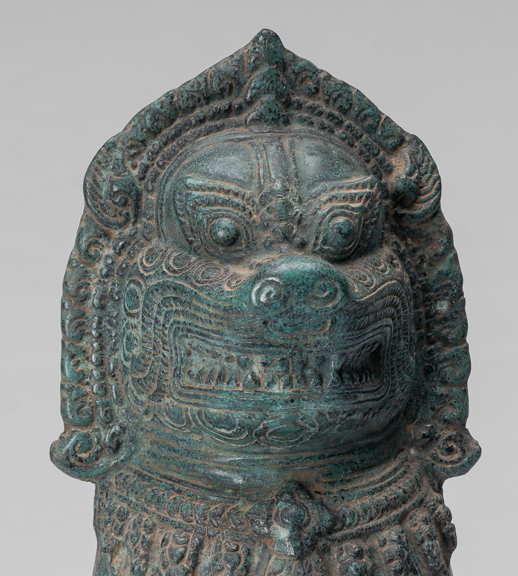 Temple Lion - Antique Khmer Style Bronze Standing Temple Guardian or Lion - 28cm/11"