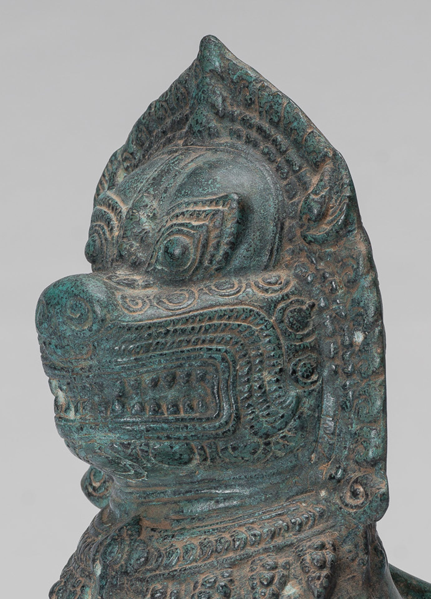 Temple Lion - Antique Khmer Style Bronze Standing Temple Guardian or Lion - 28cm/11"