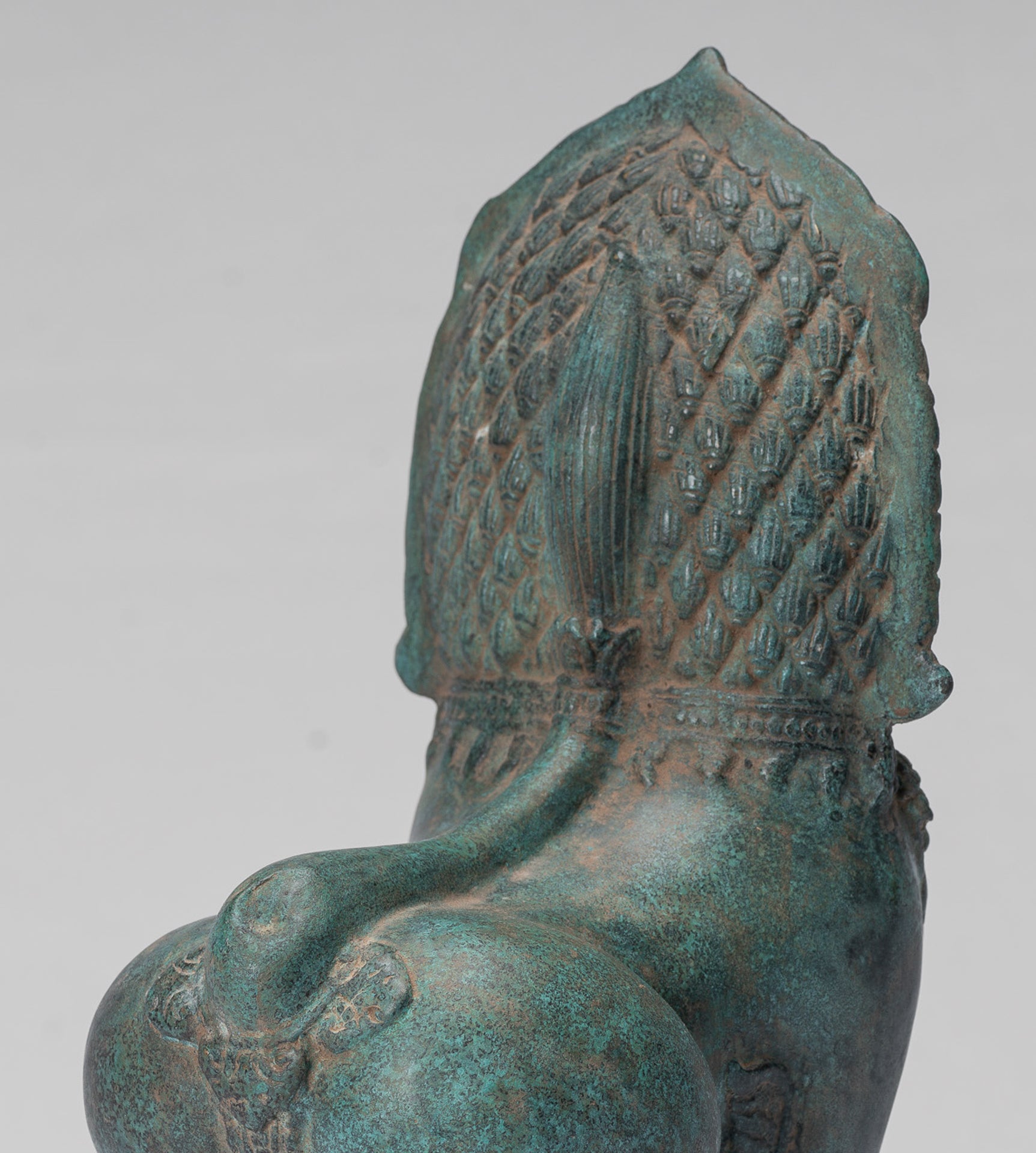 Temple Lion - Antique Khmer Style Bronze Standing Temple Guardian or Lion - 28cm/11"