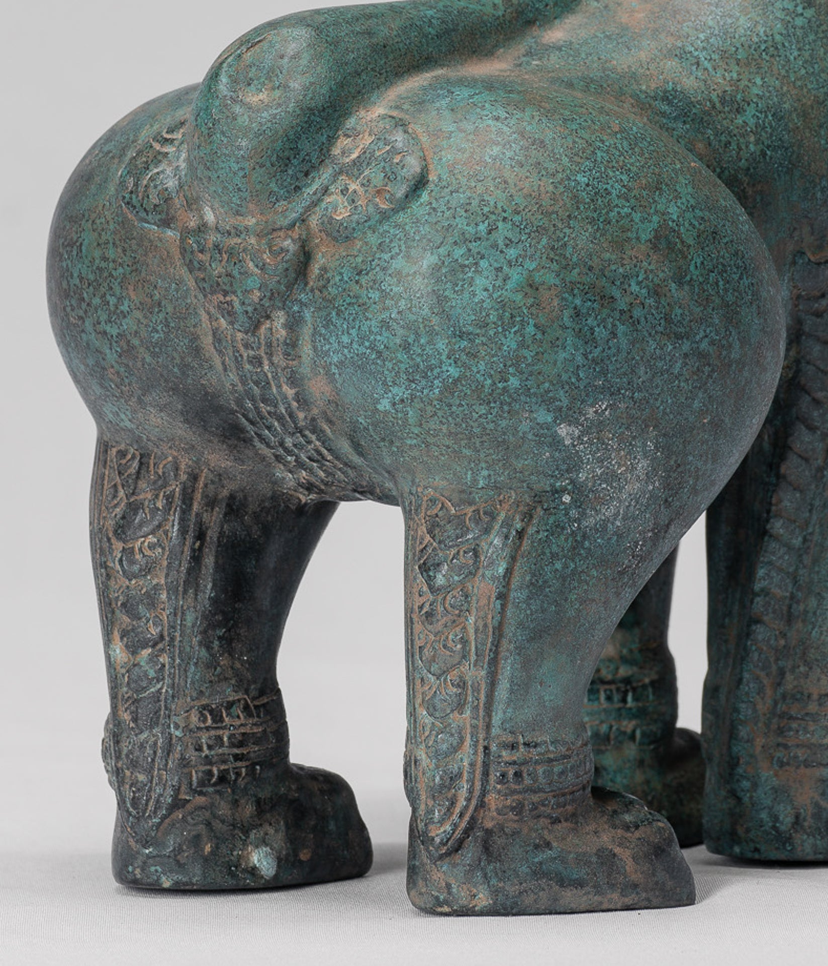 Temple Lion - Antique Khmer Style Bronze Standing Temple Guardian or Lion - 28cm/11"