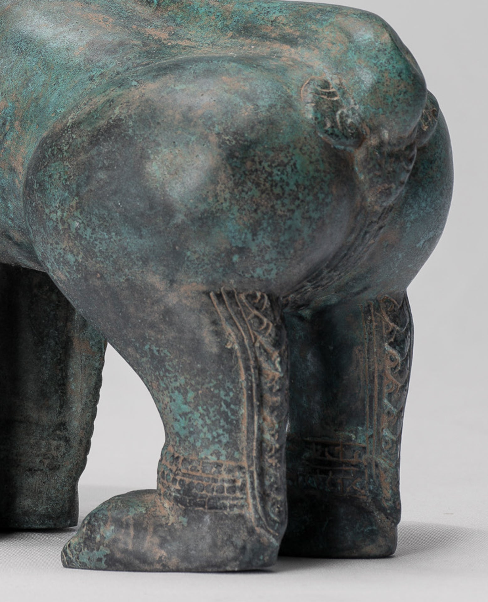 Temple Lion - Antique Khmer Style Bronze Standing Temple Guardian or Lion - 28cm/11"