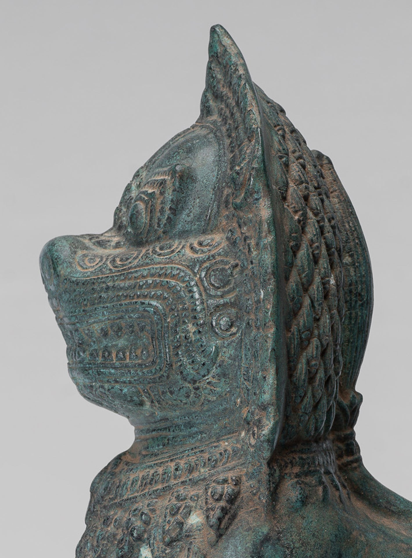 Temple Lion - Antique Khmer Style Bronze Standing Temple Guardian or Lion - 28cm/11"