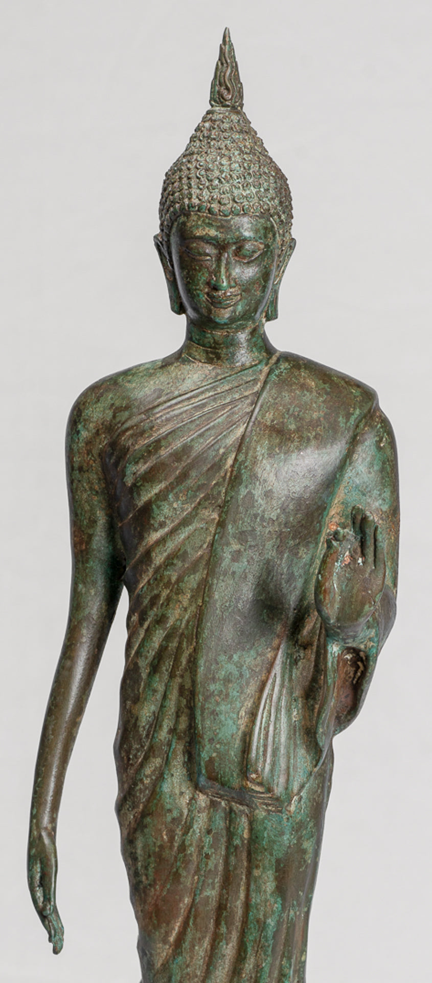Antique Sukhothai Style Standing Bronze Thai Protection Walking Buddha Statue - 57cm/23"