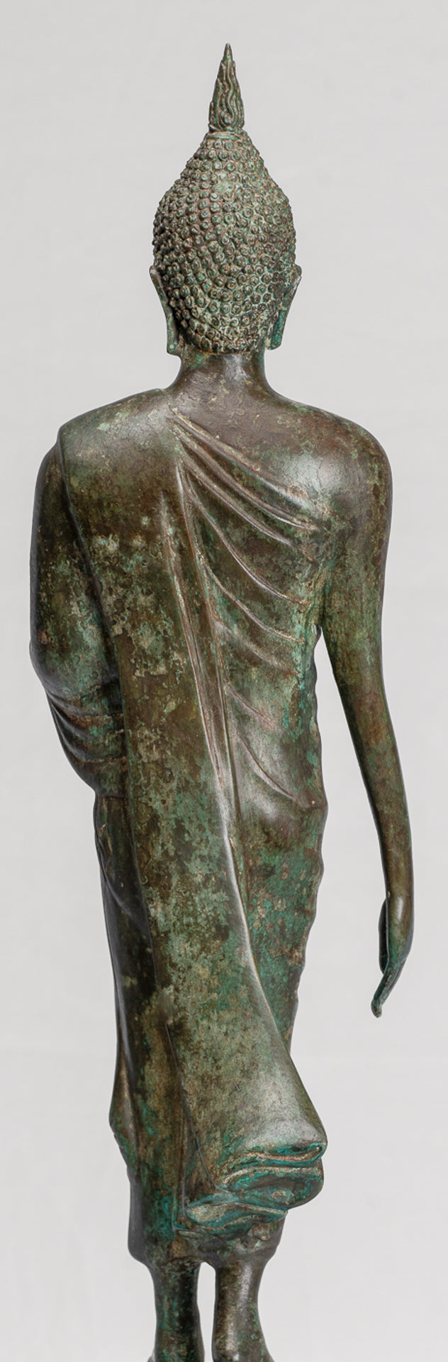 Antique Sukhothai Style Standing Bronze Thai Protection Walking Buddha Statue - 57cm/23"
