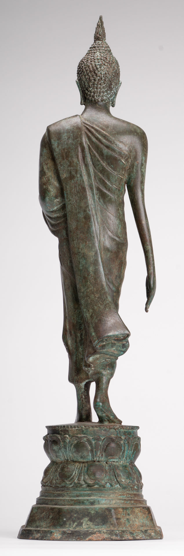 Antique Sukhothai Style Standing Bronze Thai Protection Walking Buddha Statue - 57cm/23"