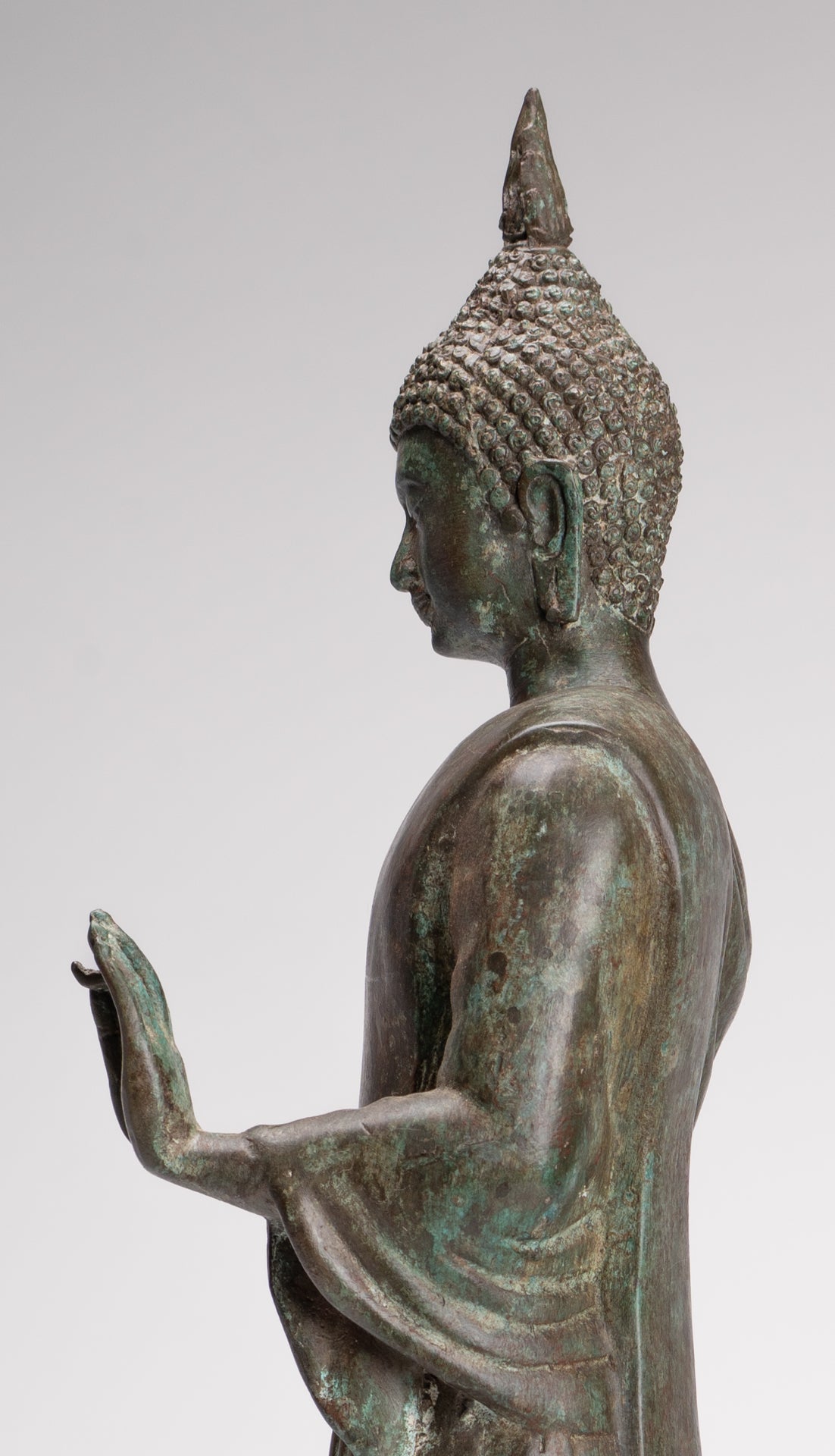Antique Sukhothai Style Standing Bronze Thai Protection Walking Buddha Statue - 57cm/23"