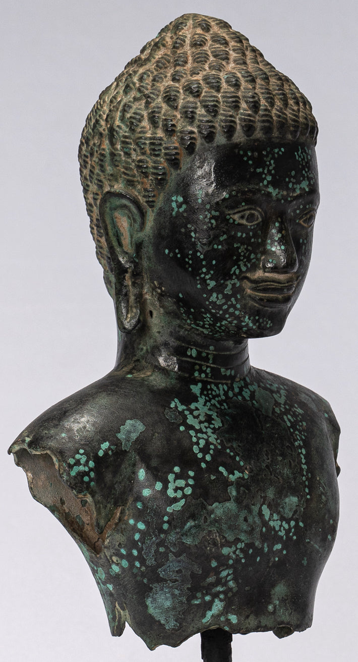 Antique Khmer Style Bronze Vishnu Torso Statue-Protecteur & Preserver-25cm/10 "