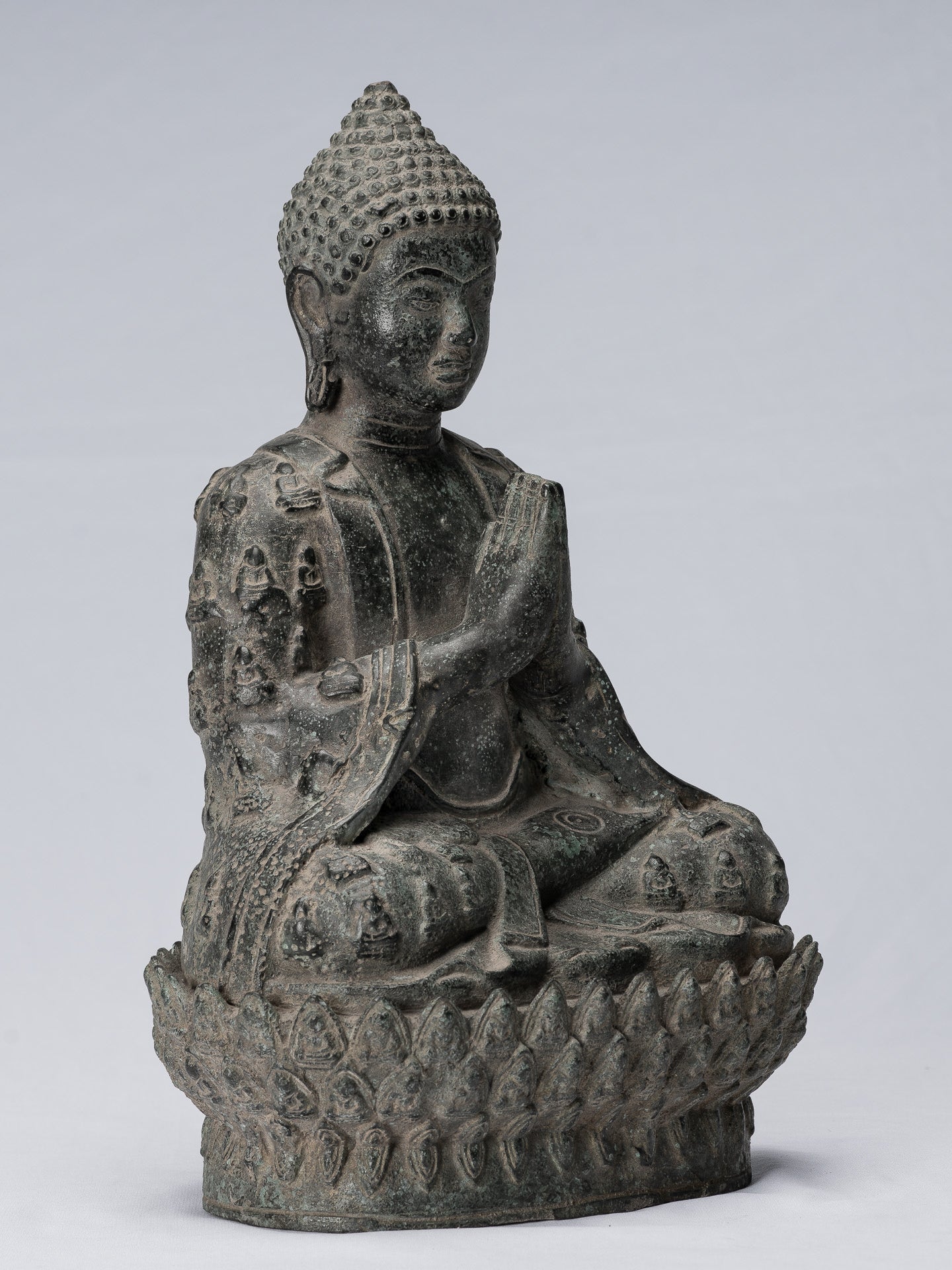 Buddha Statue - Antique Chinese Style Seated Bronze Many Buddha Adoration Buddha - 34cm/14"