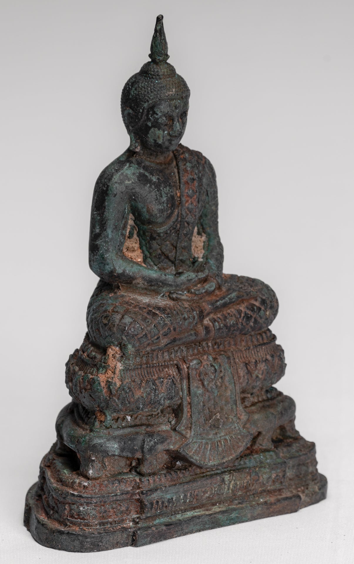 Buddha Sculpture - Antique Thai Style Bronze Seated Meditation Buddha Statue - 12.5cm/5"