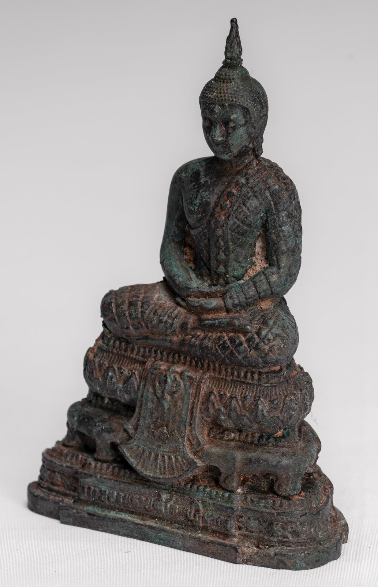 Buddha Sculpture - Antique Thai Style Bronze Seated Meditation Buddha Statue - 12.5cm/5"