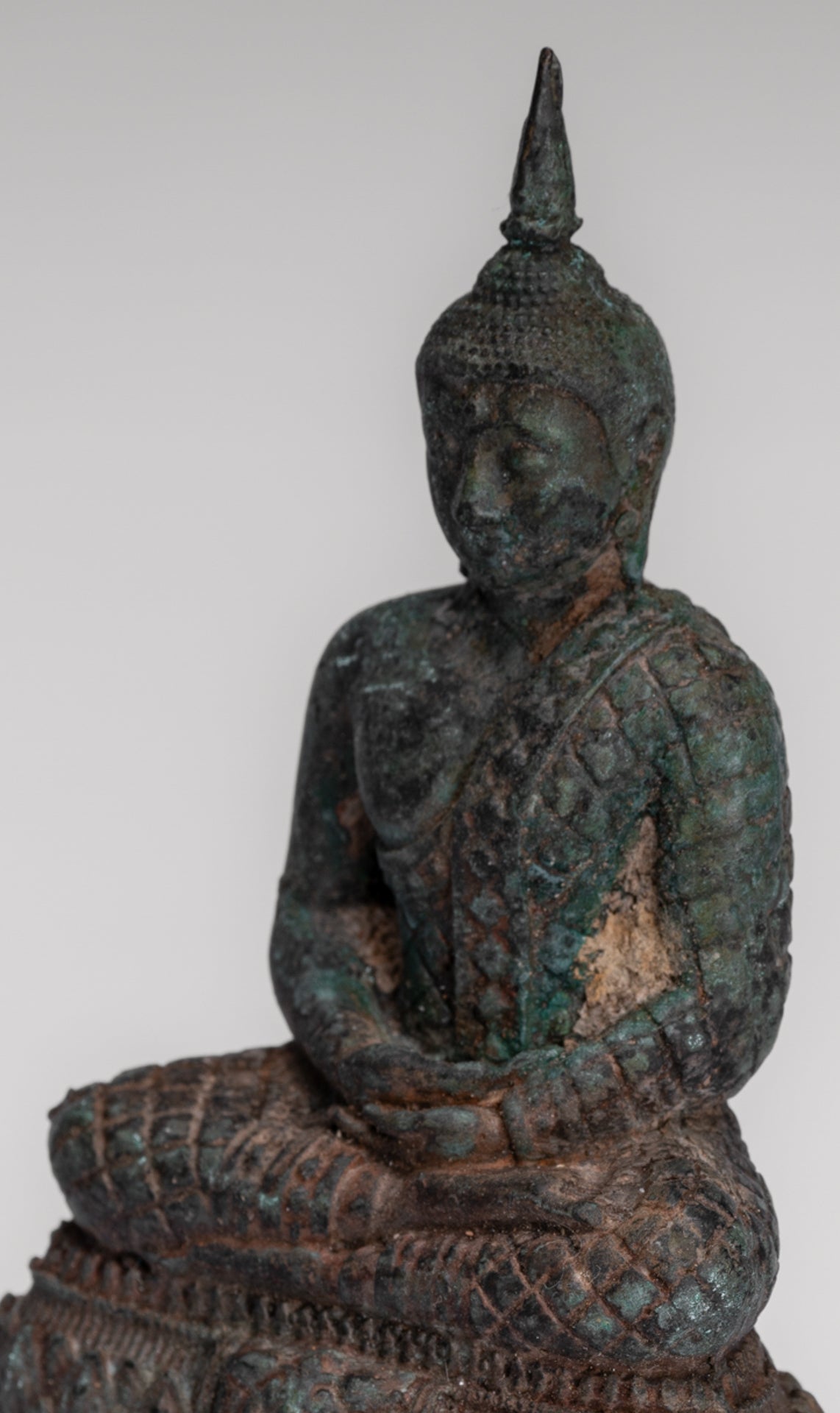 Buddha Sculpture - Antique Thai Style Bronze Seated Meditation Buddha Statue - 12.5cm/5"