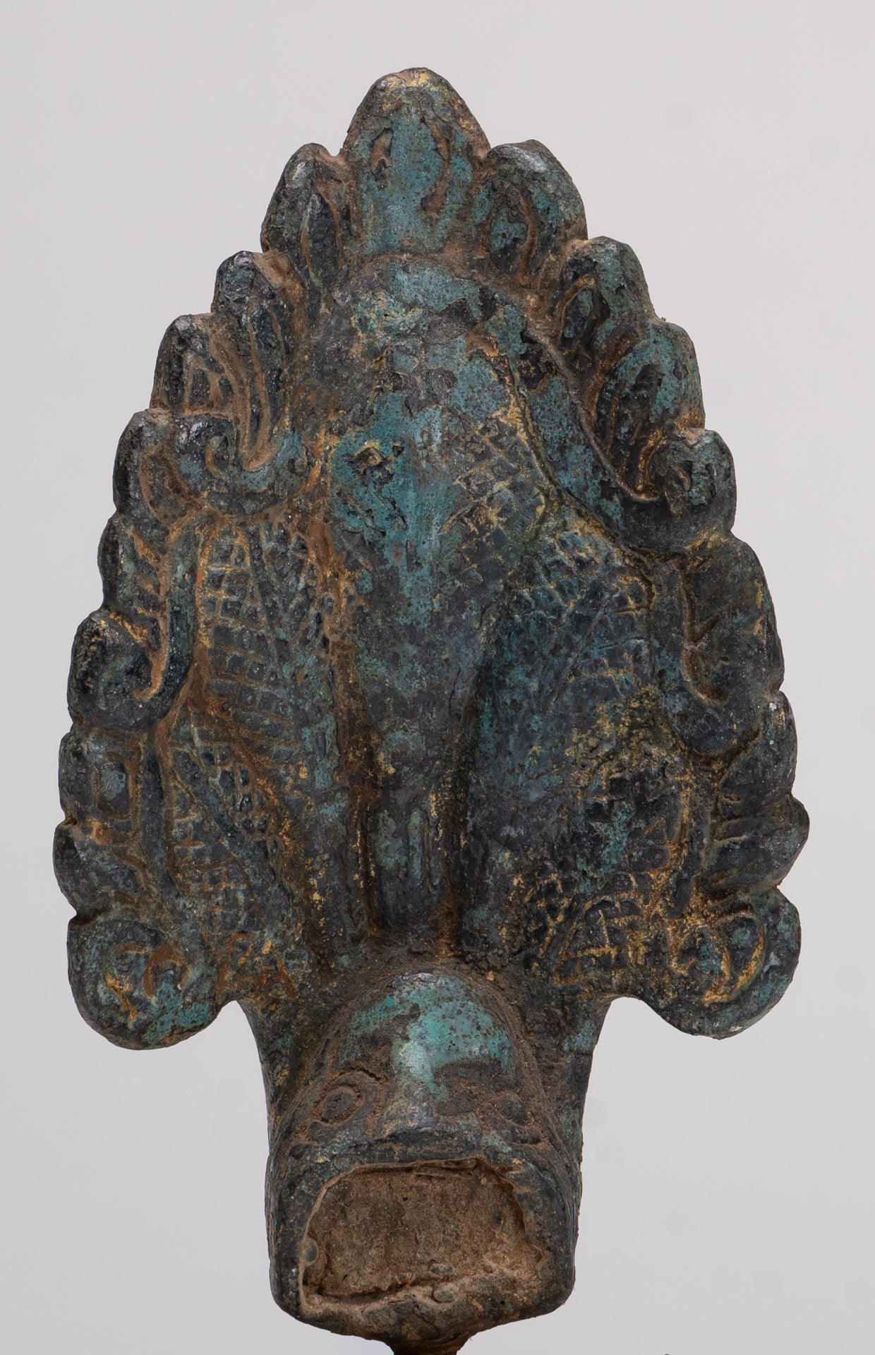 Naga Statue - Antique Khmer Style Bronze Protective Naga, Snake or Serpent Statue - 17cm/7"