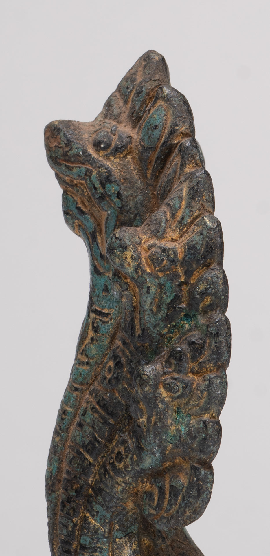 Naga Statue - Antique Khmer Style Bronze Protective Naga, Snake or Serpent Statue - 17cm/7"