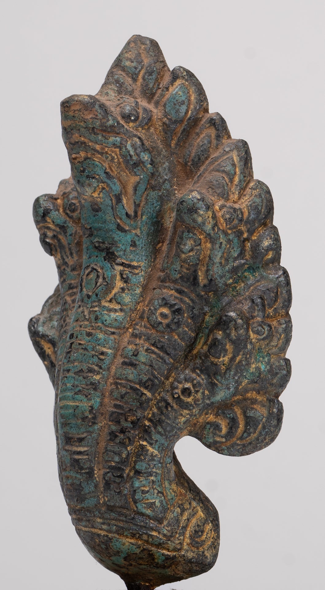 Naga Statue - Antique Khmer Style Bronze Protective Naga, Snake or Serpent Statue - 17cm/7"