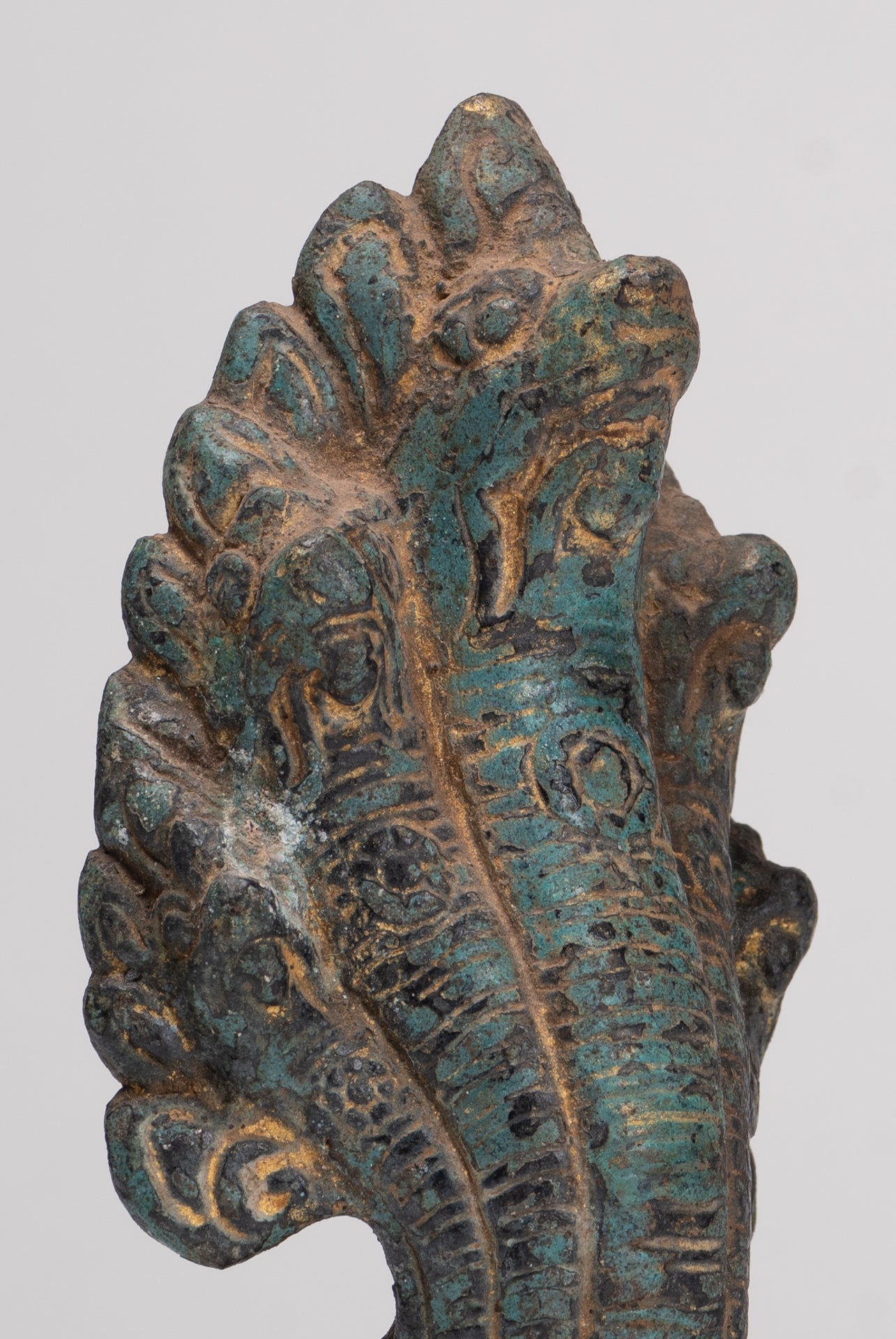 Naga Statue - Antique Khmer Style Bronze Protective Naga, Snake or Serpent Statue - 17cm/7"