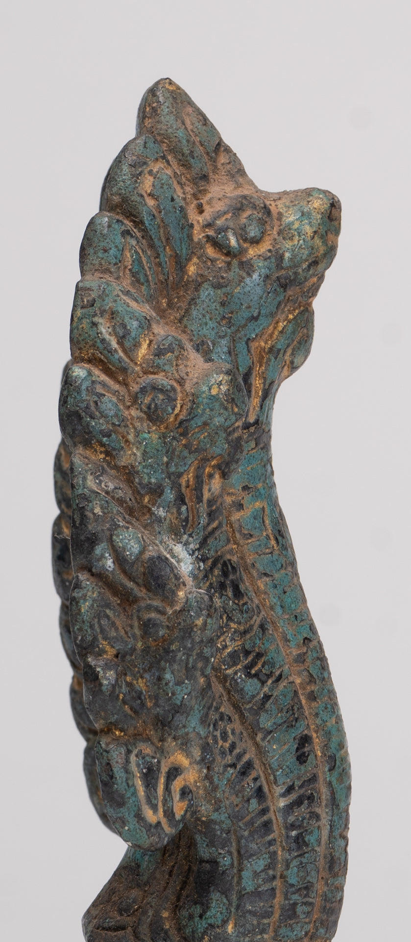 Naga Statue - Antique Khmer Style Bronze Protective Naga, Snake or Serpent Statue - 17cm/7"